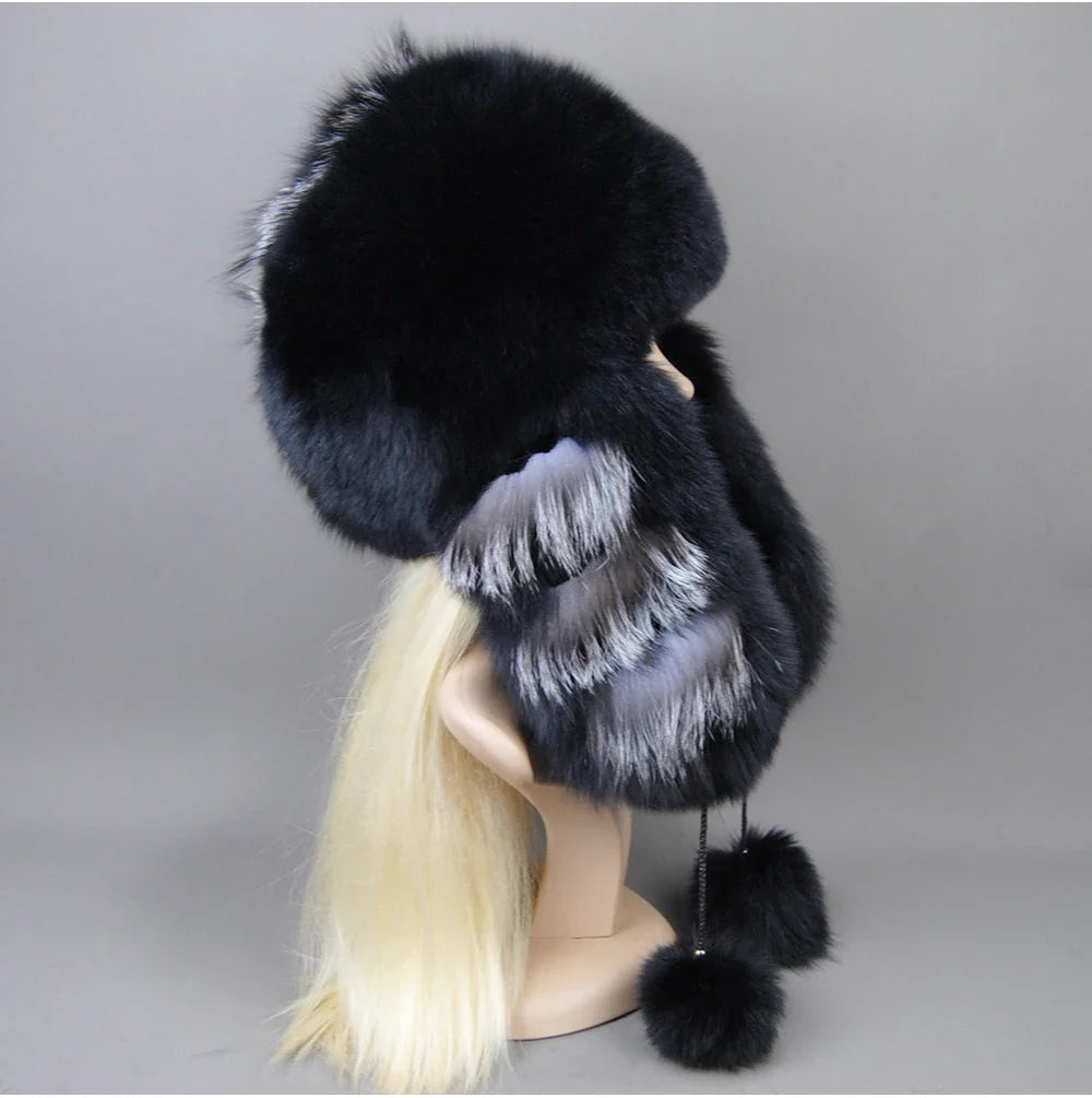Hot Sale Lady Winter Warm Luxury 100% Natural Fox Fur Hat Fashion Fluffy Fox Fur Rex Rabbit Fur Caps Women Real Fur Bomber Hats
