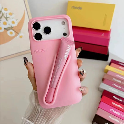 Phone Case with Box and Lipstick for IPhone 15 16 14 13 12 11 Pro Max Plus 17 Air Lip Gloss Portable Soft Silicone Shockproof