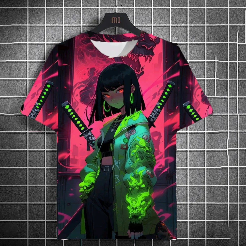 Japanese Style Samurai Katana Girl T-Shirts 3D Print Personality Anime T shirt Men/Women Short Sleeve Top Fashion Men's Clothes
