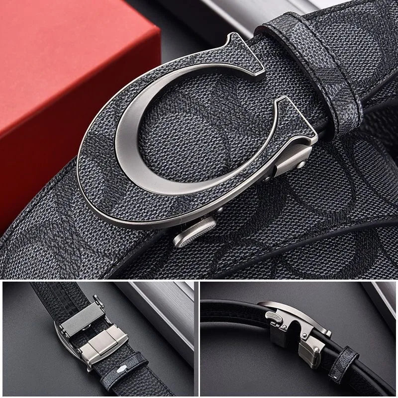 New 3.4cm fashion Women's Belt Formal Leather Canvas Male Belt High Quality Metal Automatic Buckle business Belt for men jeans