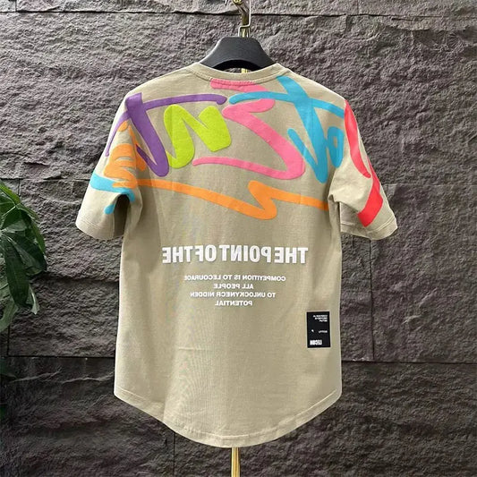 Summer Elegant Fashion Harajuku Slim Fit Ropa Hombre Loose Casual All Match Tshirts O Neck Insert Printed Short Sleeve T-shirts