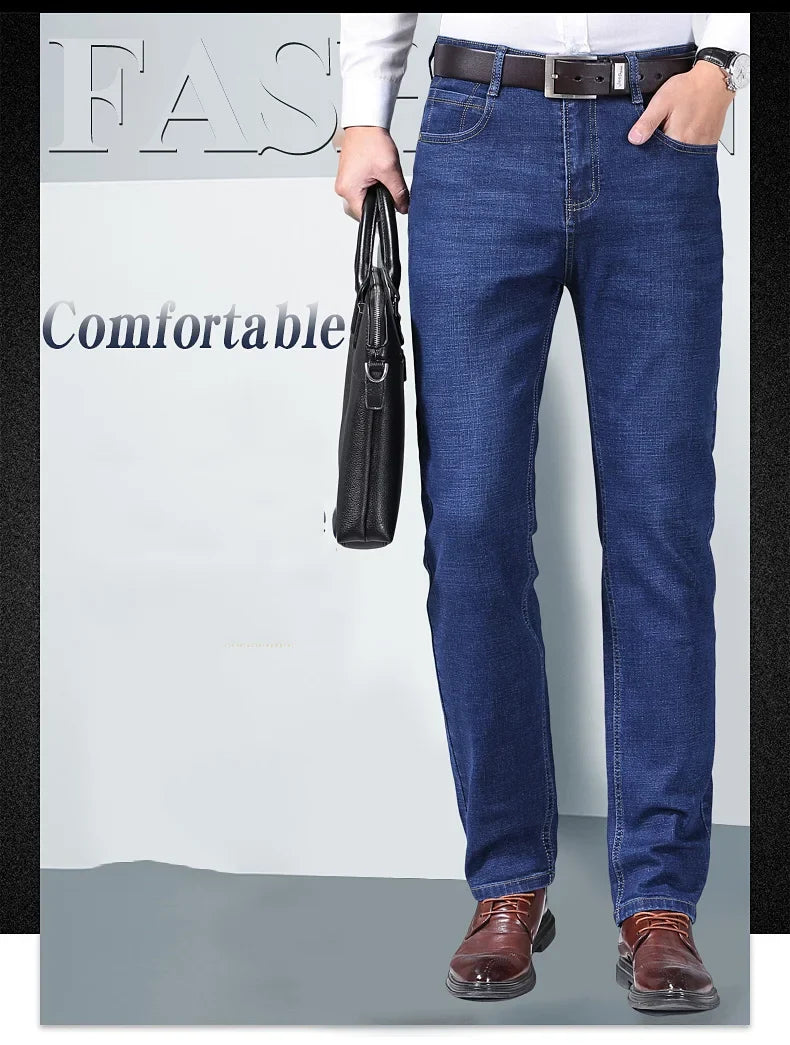 Men Fashion Straight Jeans Men 2024 New Stretch Slim Fit Pants Comfortable Soft Business Denim Trousers Male Brand Clothing
