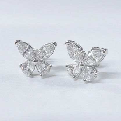 Butterfly Moissanite Stud Earrings for Women  925 Sterling Silver 0.3CT Pear/Marquise Cut Diamond Ear StudsCertified Certificate
