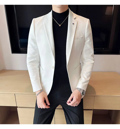 High-quality, fashionable men's stylish, versatile and trendy Korean-style slimming suede business casual suit