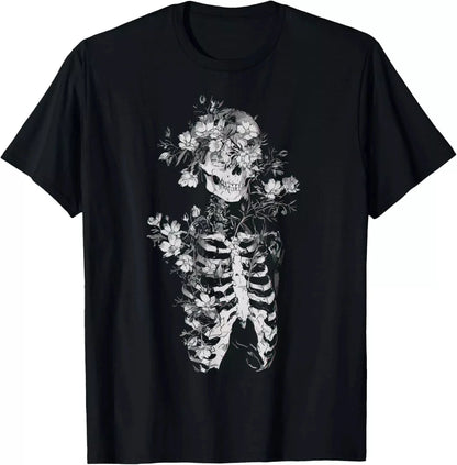 Floral Skull Flower Print T-Shirt Goth Occult Death Dark Alt Aesthetic T-Shirt Summer Casual Y2K Top Harajuku Women Clothing Y2K