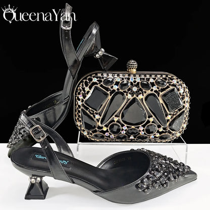 Italian Shoes and Handbags Accessory Set with Rhinestone Metal Embellishments Wedding Shoes Bridal Shoes Designer