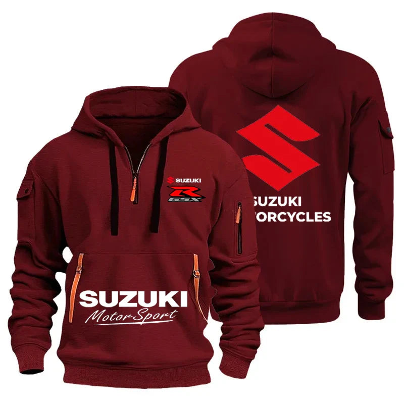 men's hooded sweatshirt for autumn and winter outdoor motorcycle sweatshirt, semi-zipper hooded sweatshirt