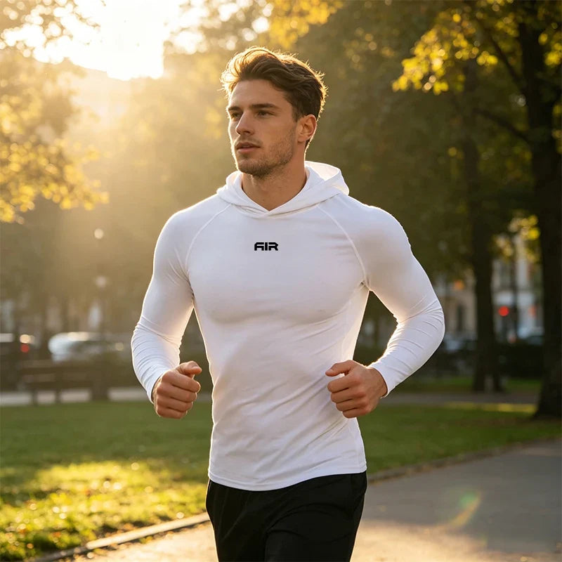 Men's Compression Hooded Long Sleeve Shirt Quick Dry Breathable Sports T-Shirt for Gym Running Workout Fitness Athletic