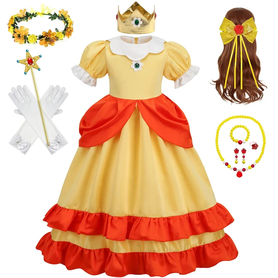 Daisy Girls Princess Dress Cartoon Movie Cosplay Costume Summer Kids Orange Party Outfits 2-10 Years Halloween Fancy Clothes