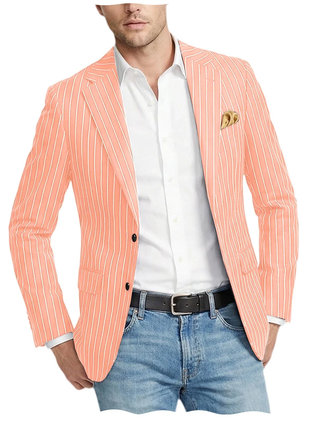 Men's Pinstripe Blazer Jacket Casual Slim Fit Striped Blazer With Patch Pocket For Business Casual Wedding Daily Wear