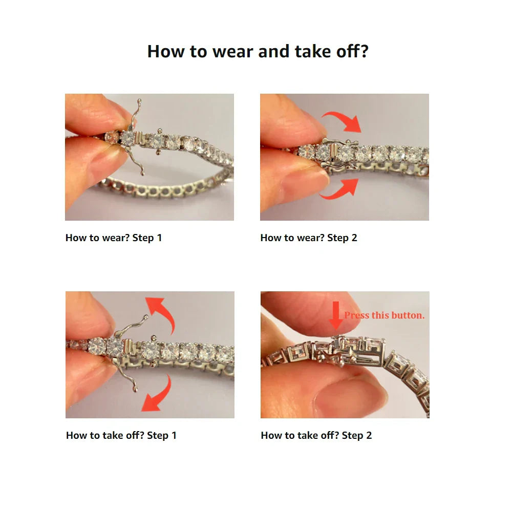 Shape Full Moissanite Tennis Bracelets for Women Men S925 Silver D Color Sparkling Diamond Bangles with Certificate