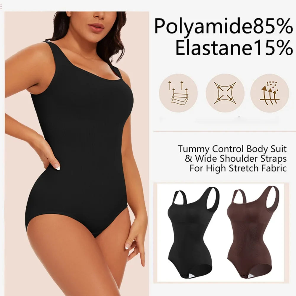 Women's Wide Strap Tummy Control Shapewear Bodysuit Comfortable Non-Slip Fitness Wear for Abdomen Toning Stylish Daily Wear Outf