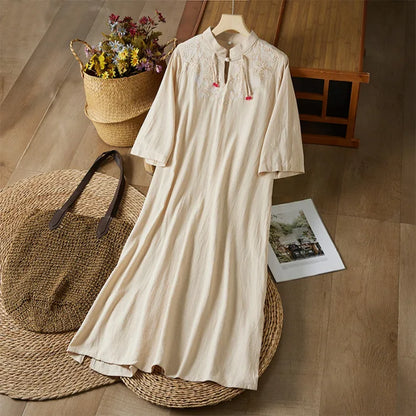 Embroidery Ethnic Style Fashion Clothes Vintage Cotton Linen Streetwear Harajuku Chinese Style Summer Dress for Women Clothing