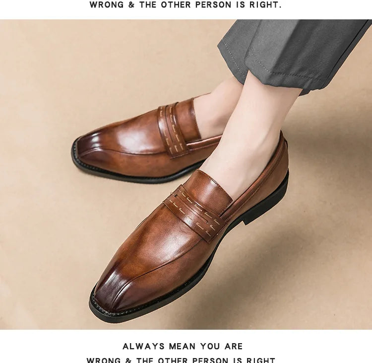 Men's Large Size Thick Bottom Heightening Painted Surface Slip-On Loafers Shoes with Rubber Sole And Ultra Leather Material