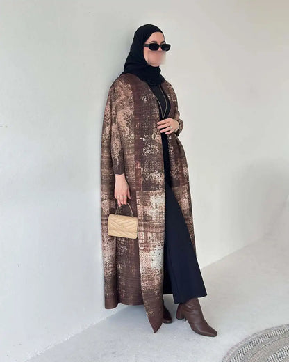 Women's Fold Miyake Pleated Abaya Long Sleeve Print Foldable Collar Robe Cardigan Coat New Winter Fashion Original Design 2026