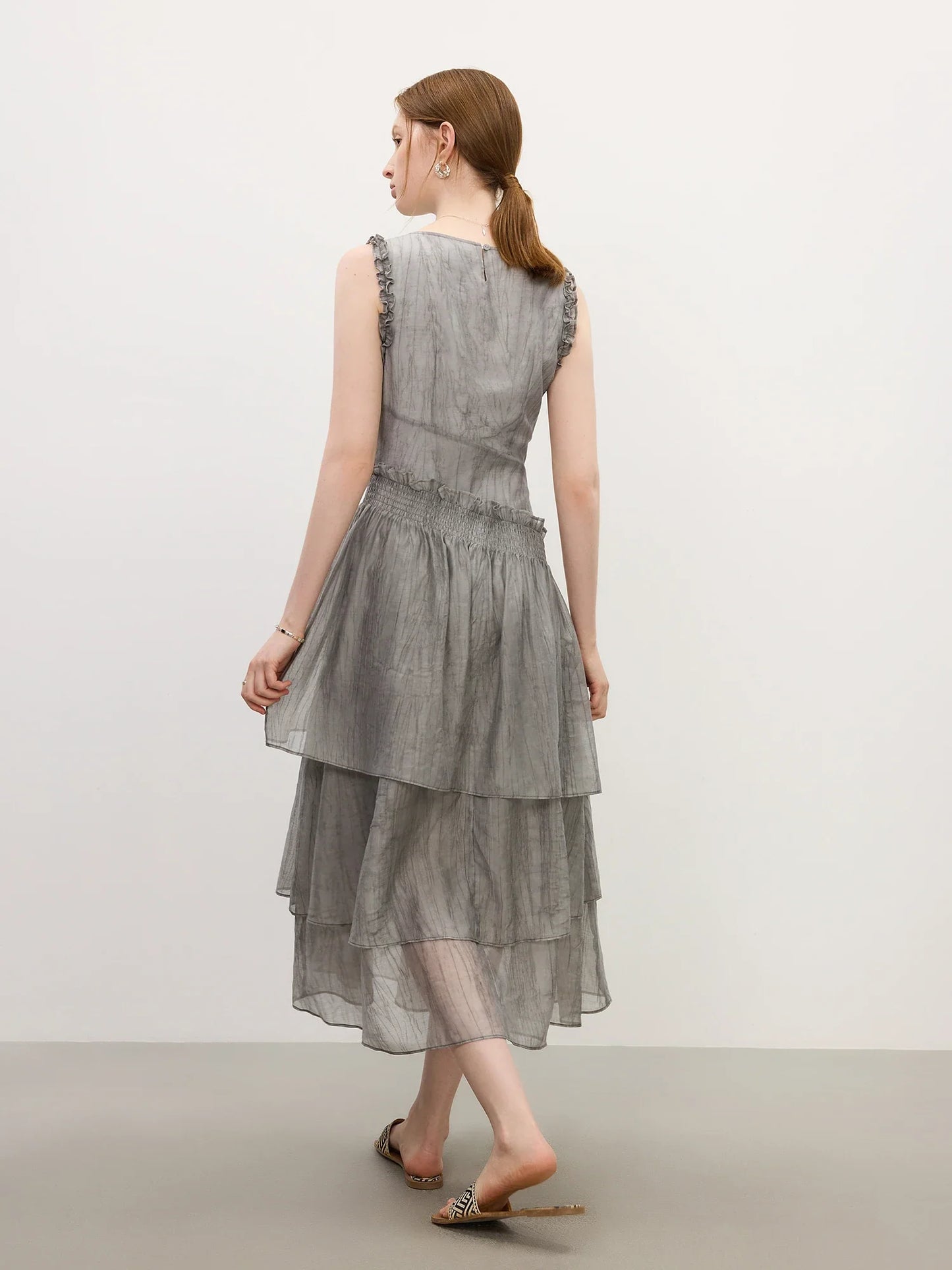 Summer 2025 Textured Pleat Dress - Fluid Asymmetric Hem Sleeveless Resort to Office Elegant Silhouette