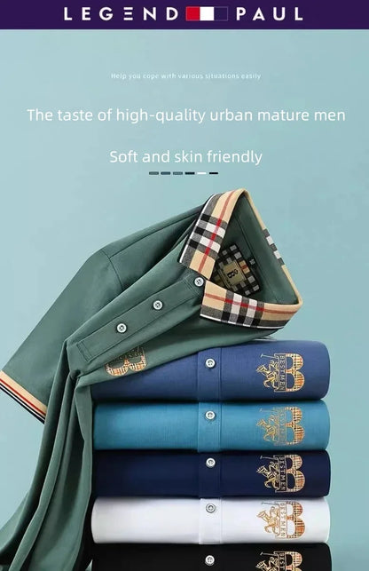 Luxury brand short sleeve men's polo shirt summer high-end fashion plaid embroidery lapel casual T-shirt breathable cotton top