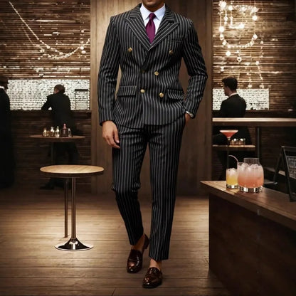 Men's Suit Sets Men's Striped Suits Dress Pants for Business Dinners and Weddings