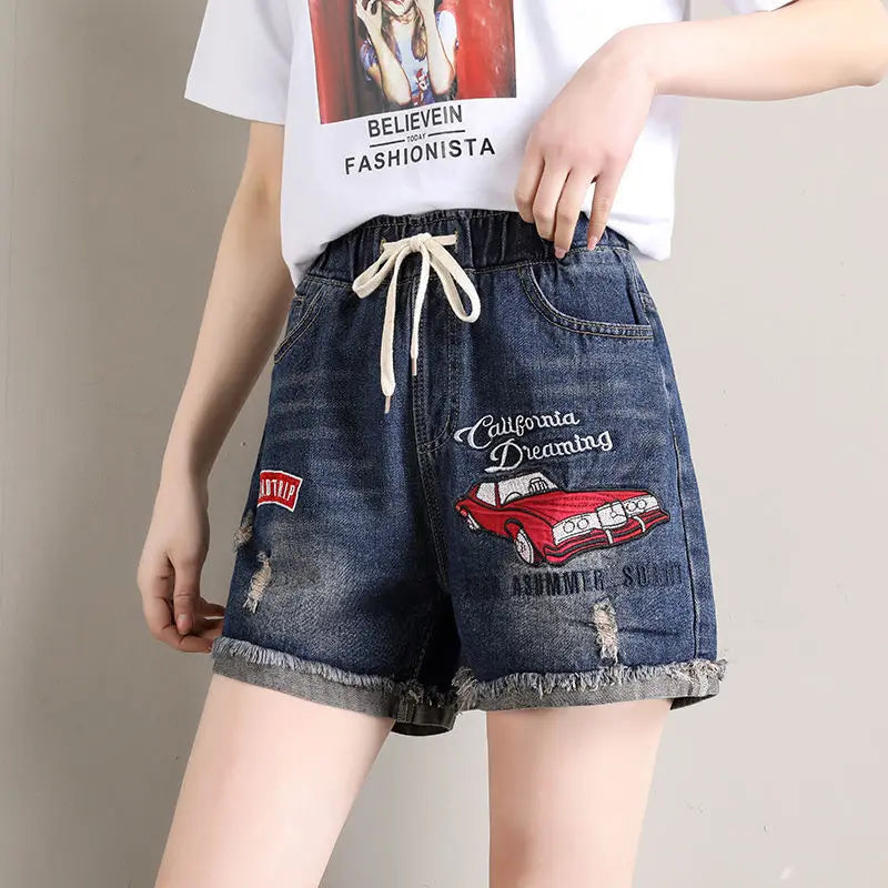 Elastic Waist Dad Harem Jeans Women's Light Blue Spring Summer New Style High Waist Wear Resistant Eighteen Inches Blue Jeans