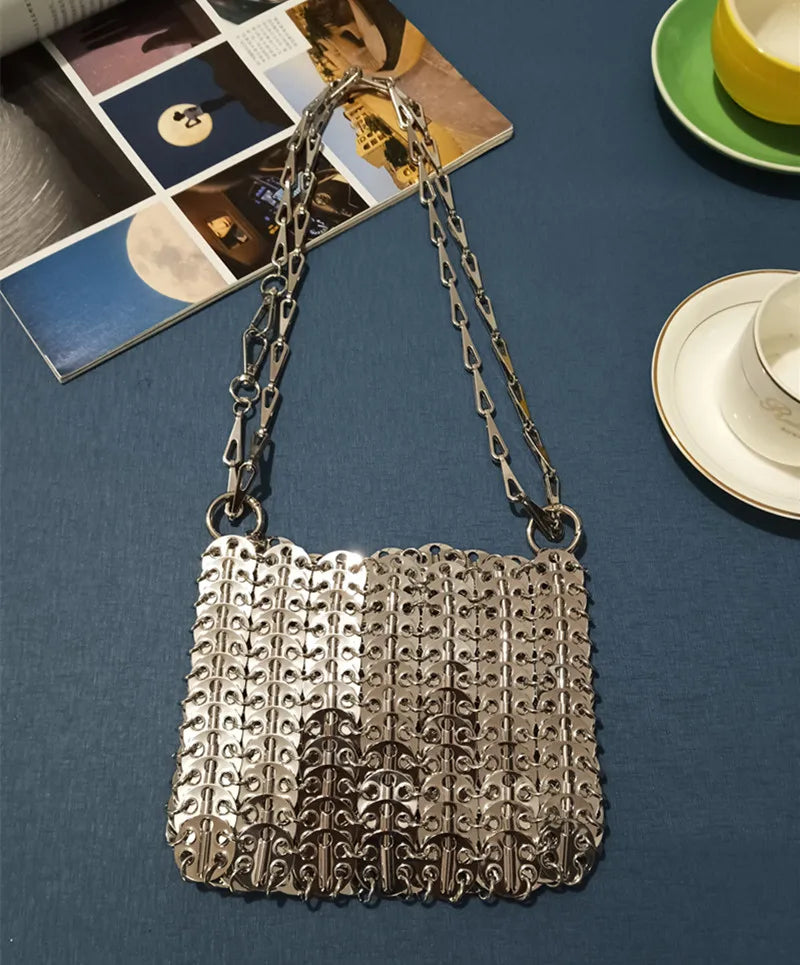 Women's Bag Designer Handbag Aesthetic Bags Hand Woven Metal Gold Silver Splicing Clutch Luxury Holiday Shoulder Bag Tote Bag