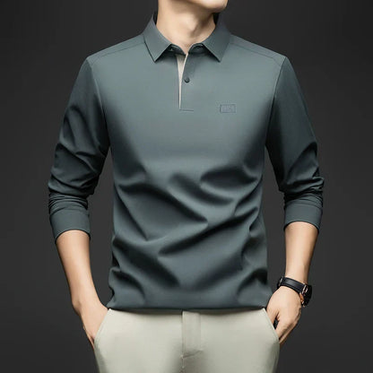 2025 Long Sleeved Polo Shirt for Spring and Autumn Men's Clothing with A Base Collar Casual and Fashionable Long Sleeved T-shirt