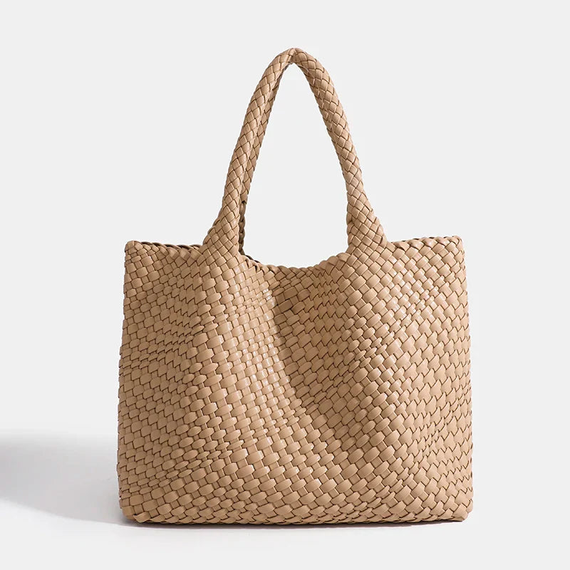 Woven Tote Bag For Women Soft Foldable Top-Handle Wristlet Bag Fashion Hobo Handbag Composite Bag with Coin Purse