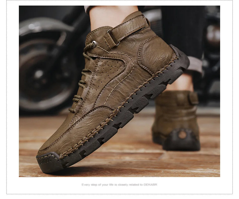 PU Leather Men Boots Winter Warm Outdoor Comfortable Boots Handmade Ankle Boots Business Boots Big Size 38-48