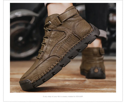 PU Leather Men Boots Winter Warm Outdoor Comfortable Boots Handmade Ankle Boots Business Boots Big Size 38-48