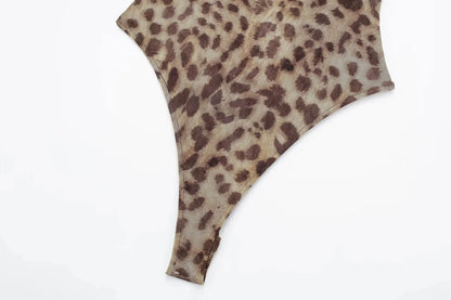 Women Leopard Print Jumpsuit Slim Hollow Out Irregular Sleeveless Female Bodysuit 2024 Summer Fashion Lady Playsuit