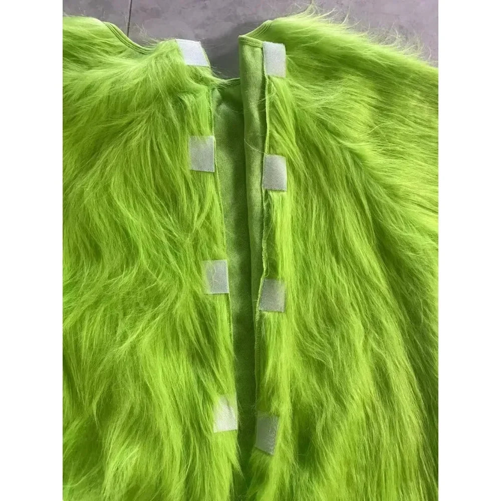 Christmas Green Fur Monster Santa Claus Monster Cosplay Costume Disguise Unisex Xmas Party Halloween Carnival Party Roleplay