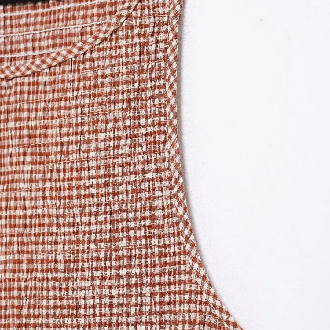 Dress for Women Fashion Summer New Plaid Fold Sleeveless O-neck Midi Vest Dresses French Chic Female Evening Clothing