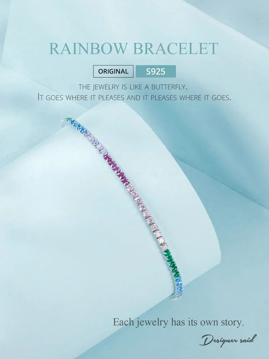 Bracelets de tennis classiques en argent sterling 925, Bracelets de tennis arc-en-ciel en zircone cubique, Bijoux fantaisie, Cadeaux pour femmes
