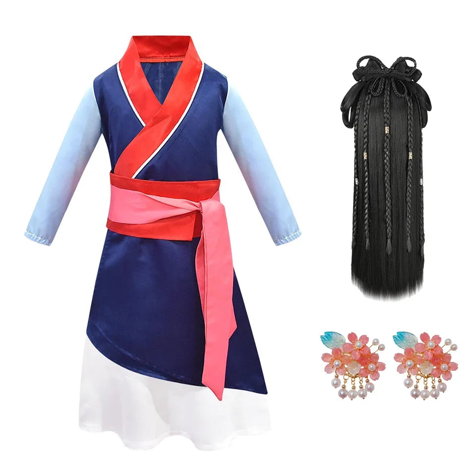 Girl Hua Mulan Princess Costume Children Chinese Hanfu Dress Costumes of Ancient Chinese Person Halloween Carnival Clothing