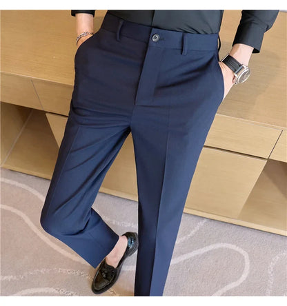 2026 Spring Summer New Men's Casual Pants Luxury Slim Fit Solid Color Fashion Business Suit Pants Formal Office Social Trousers