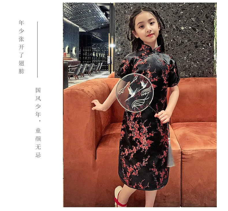 Fashion Children's Cheongsam Modern Girls Dresses Summer Baby Party Qipao Princess Clothing Chinese Style Girl Dress Vestidos