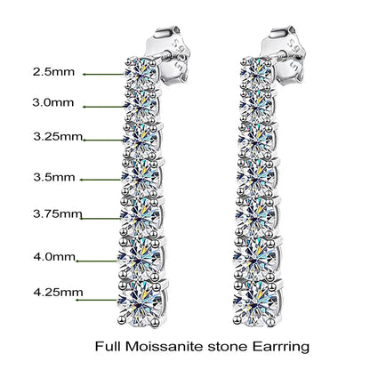 3-5mm Size Gradient Moissanite Drop Earrings for Women 925 Sterling Silver Long Tassel Diamond Stud Earring with Certificates