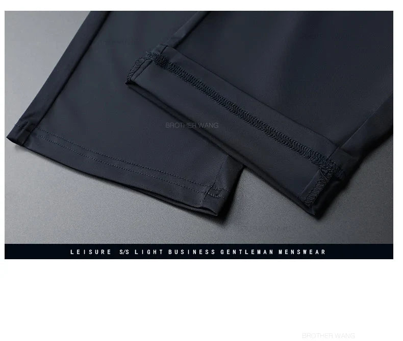 Ultra-thin Ice Silk Cool Men's  Casual Pants Summer New High Elasticity Quick-drying Drape Business Straight Trousers Black Gray