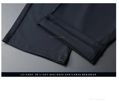 Ultra-thin Ice Silk Cool Men's  Casual Pants Summer New High Elasticity Quick-drying Drape Business Straight Trousers Black Gray