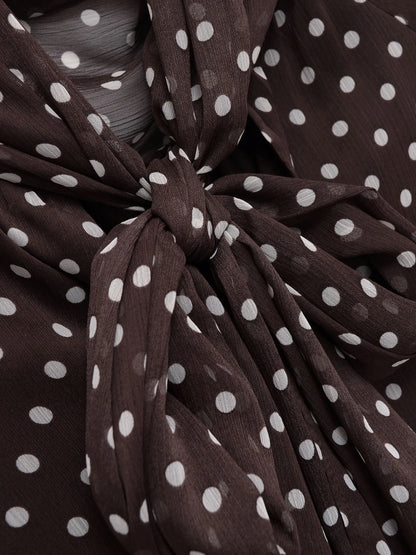 Women 2026 Trend Polka Dot Print Blouse Bow Scarf Collar Long Sleeve Shirt Female Fashion High Street Lady Chic Thin Tops