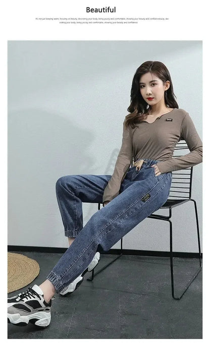 Cargo Jeans Women 2024 Spring and Autumn Korean Version of High Waist Pants Loose Slimming Straight Leg Bundle Haren Pants Tide