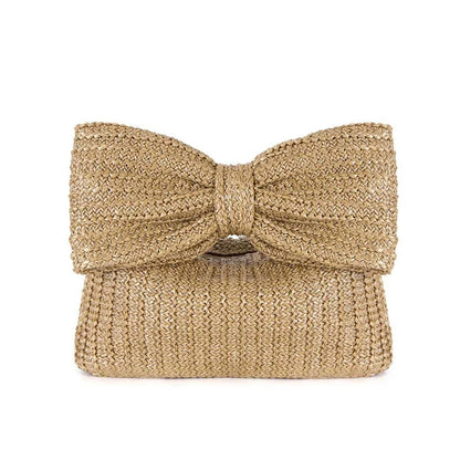 Summer Straw Woven Clutch Bag Women Bow Purse Vacation Beach Tote Party Wedding 2024 New Luxury Design Zipper Evenging Handbags