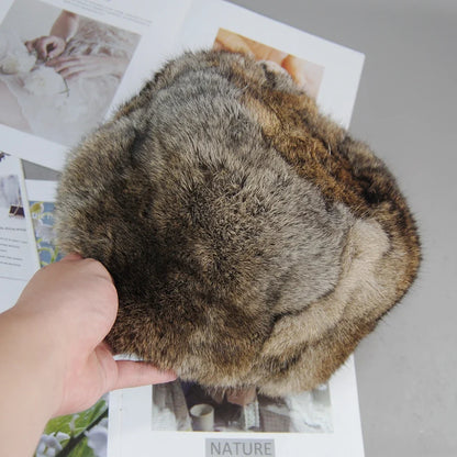 2026  Unisex Winter Russian Outdoor 100% Genuine Rabbit Fur Caps Warm Real Rabbit Fur Bomber Hat Natural Quality Rabbit Fur Hats