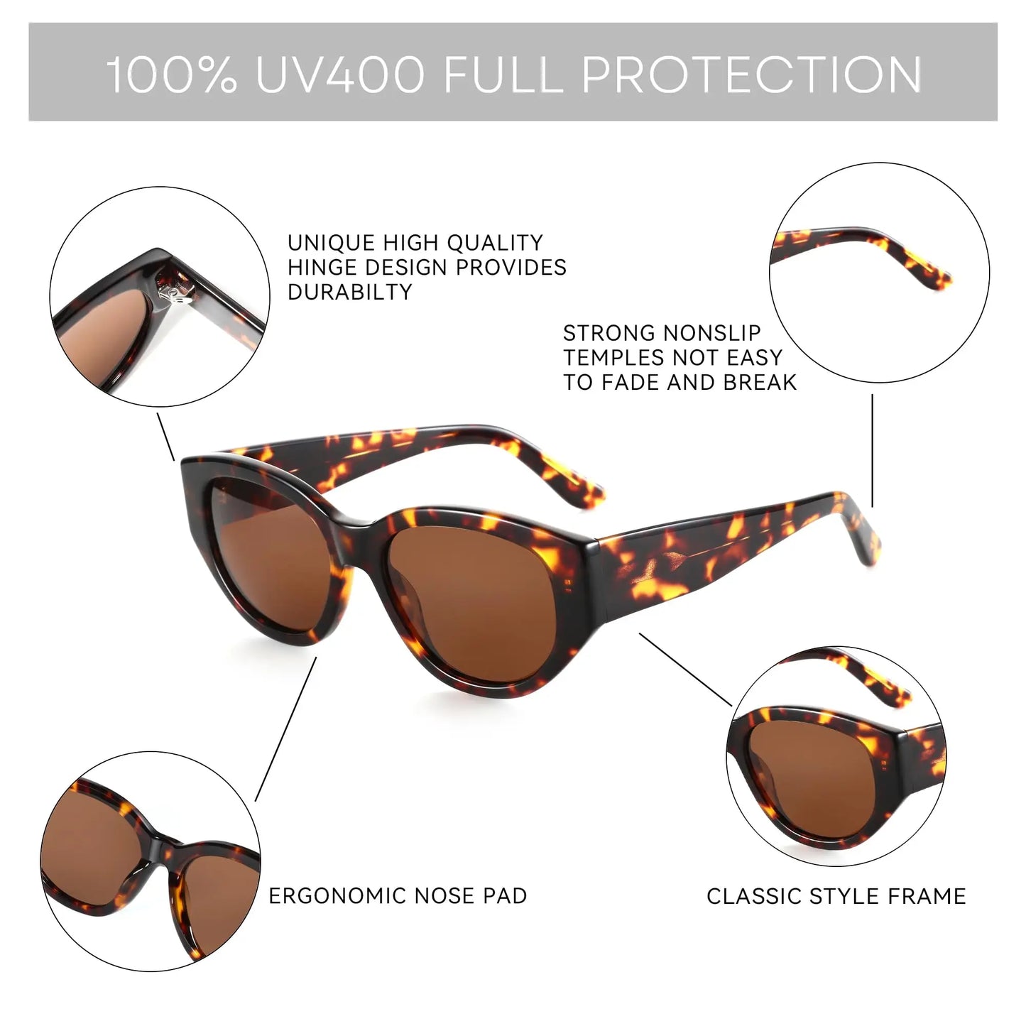 Polarized Sunglasses Women Trendy: Classic Sun Glasses Ladies Cateye Frame - Retro Cute Shades UV400 Protection