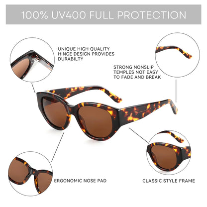 Polarized Sunglasses Women Trendy: Classic Sun Glasses Ladies Cateye Frame - Retro Cute Shades UV400 Protection