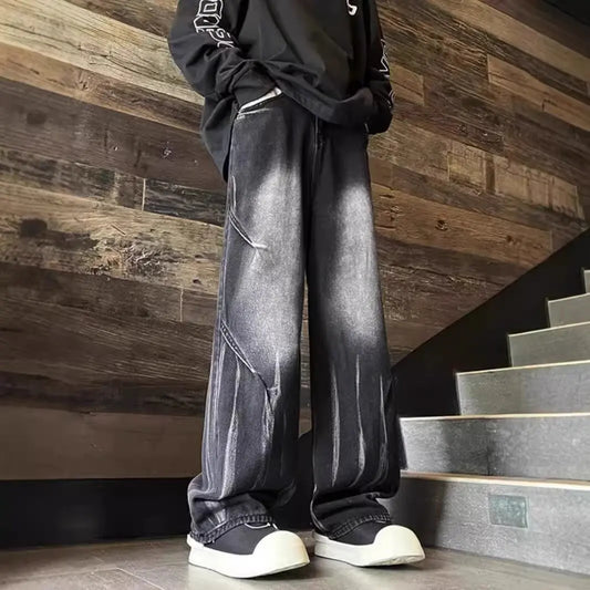 Autumn And Winter Dye Jeans Mens Denim Jeans New Casual Jeans Straight Leg Pants Baggy Pants Hip-Hop Pants