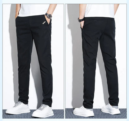 Thin Men's Pants Spring Summer Straight Casual Pants Lyocell Fabric Fashion Slim Stretch Korean Trousers Solid Color 2025 New