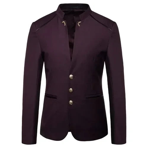 Black Stand Up Collar Blazer Coat, Men's Wedding Party Dress Jacket Fashion Slim Fit Single Breasted Jaqueta, Asian Size M-5XL
