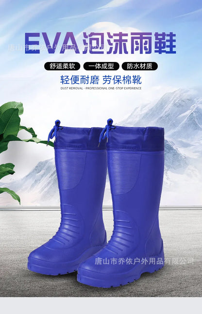 Men's Women's High-End Rain Boots Closed Rainproof and Waterproof Short and Mid.Calf Length Non-Slip Drawstring Rubber Boots