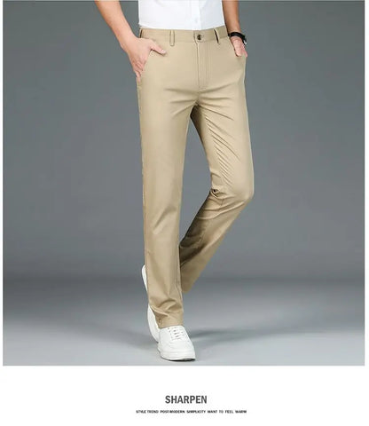 Bamboo Fiber Business Straight Pants Men's Summer Thin Classic Design Office Dress Breathable Casual Formal Trouser Man Clothes