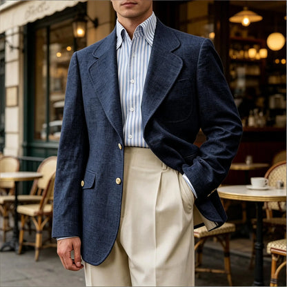 Men Natural Linen Blazer Suit Jacket Breathable Slim Fit Single Breasted Business Office Wedding Party Smart Casual Outerwear